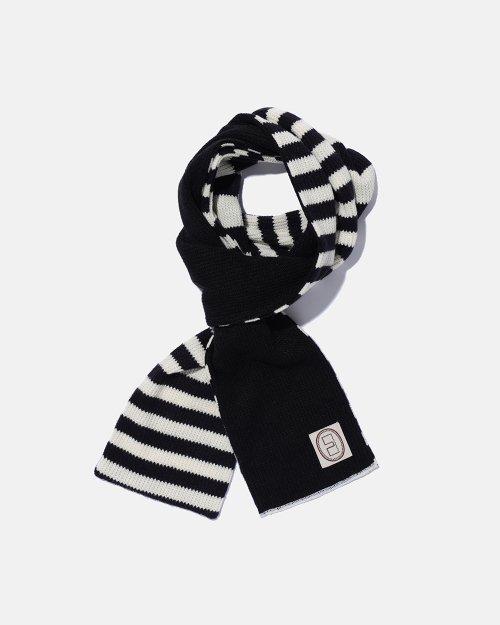 Striped knit muffler / Black ivory
