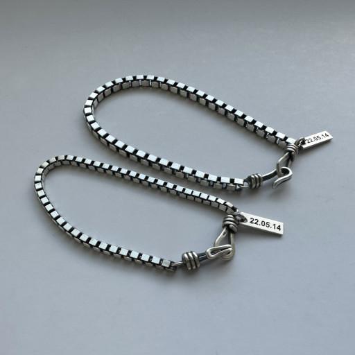 925실버 엔틱 사각 박스 체인 은팔찌 (무료각인)