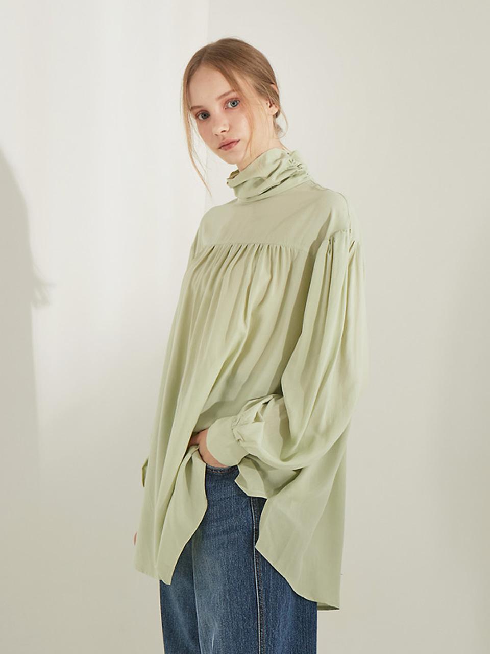 planet-28 shirring high neck blouse_mint