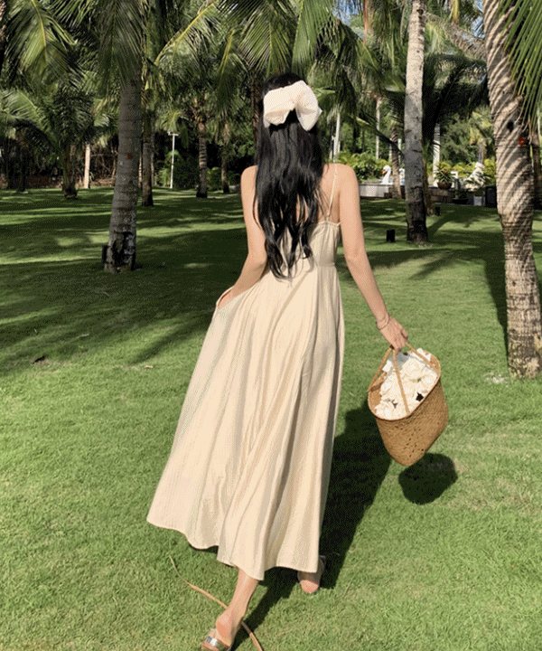 (당일배송) 헤븐 어깨끈 뷔스티에 민소매 롱 원피스 휴양지 여름휴가 신혼여행 동남아 해외여행 허니문 크림 블랙 A라인 스퀘어넥