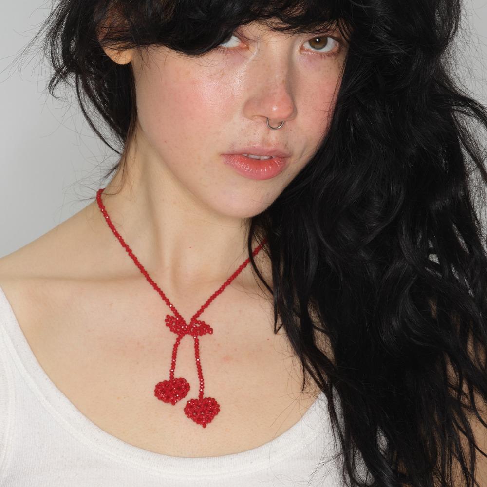 CHERRY♥x2 BEADED NECKLACE (RED)