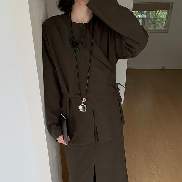 Mually Tea Brown shirt skirt pant set up (Shirt)