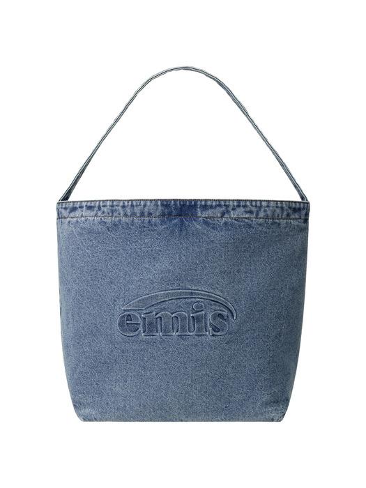 LOGO EMBOSSED DENIM SHOULDER BAG-BLUE DENIM