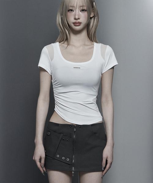 Modern Square Shirring Tee (White)