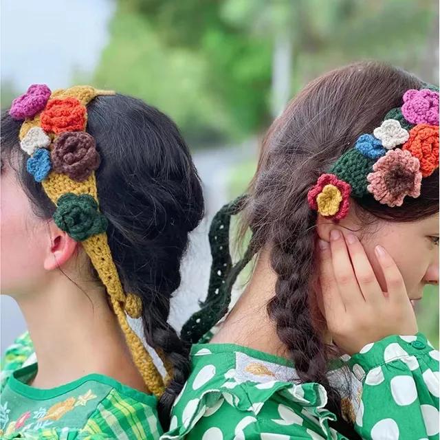 나나 뜨개 머리띠 핸드메이드 꽃 데코 헤어밴드