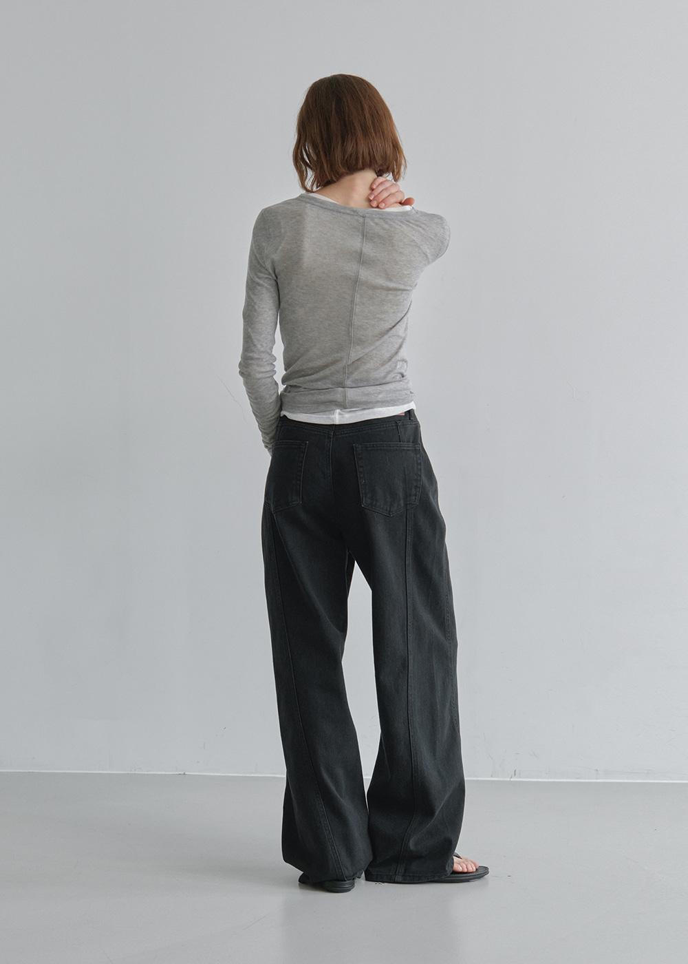 [5차/예약배송] Tone curved denim (charcoal black)