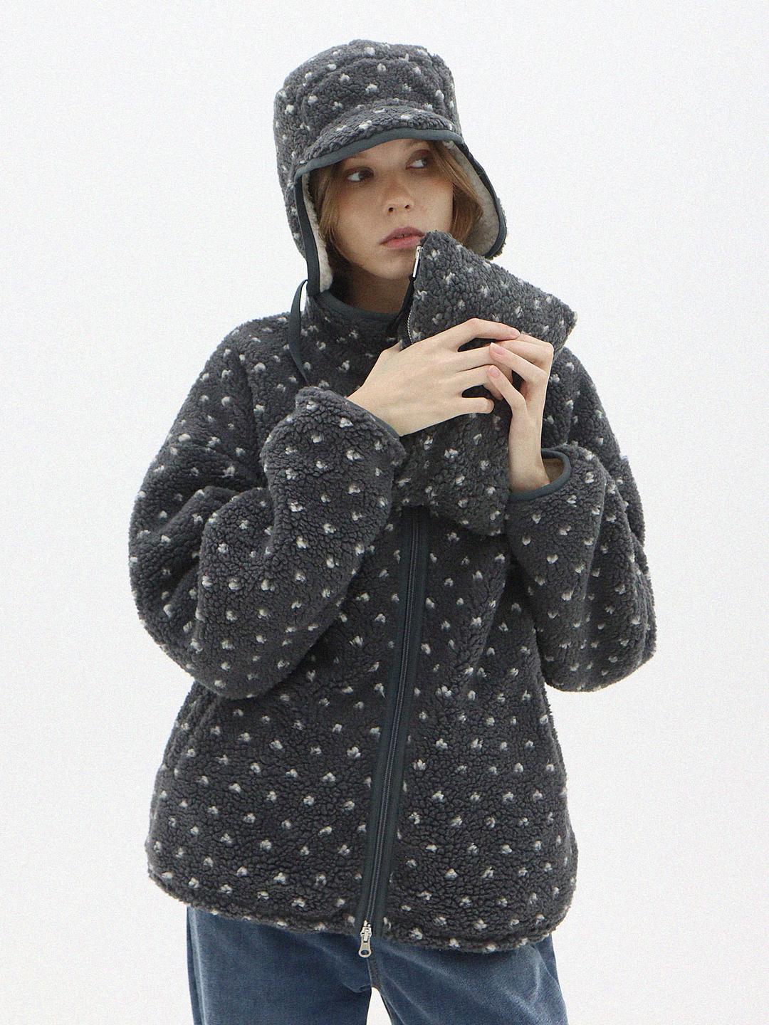 [파우치 가방 SET] Mini Heart Fleece Zip-Up_Charcoal