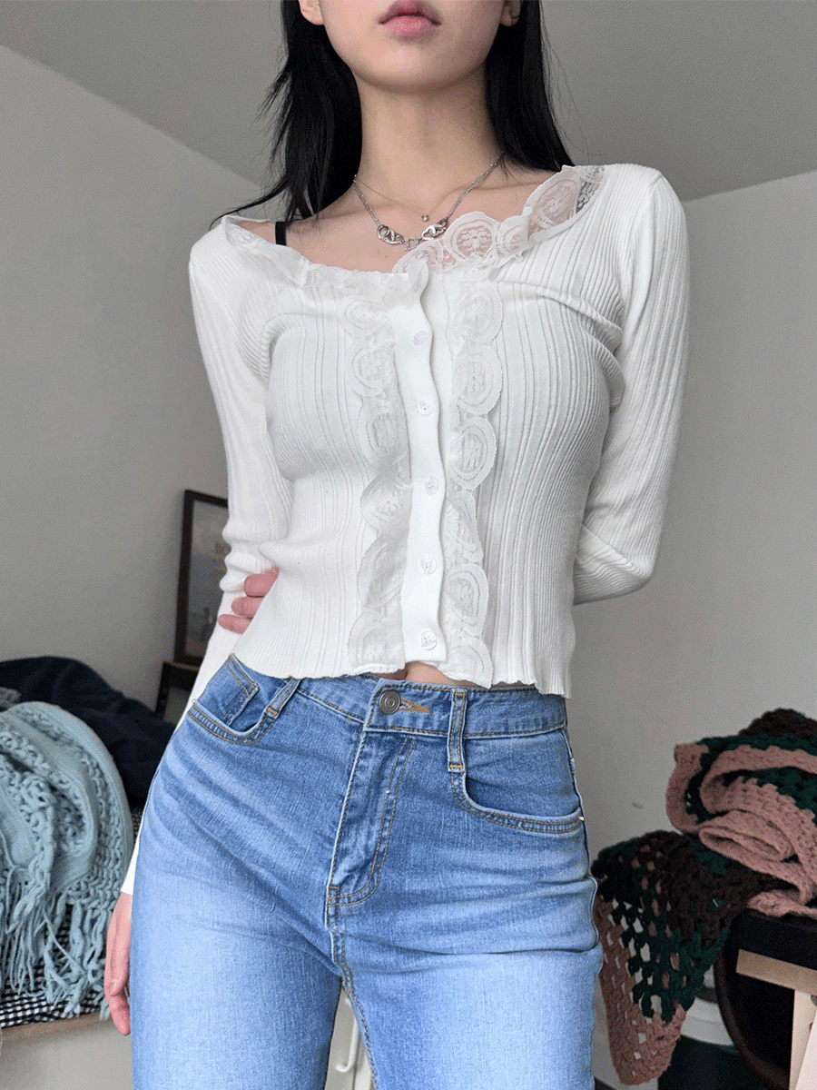 Off-shoulder lace knit top