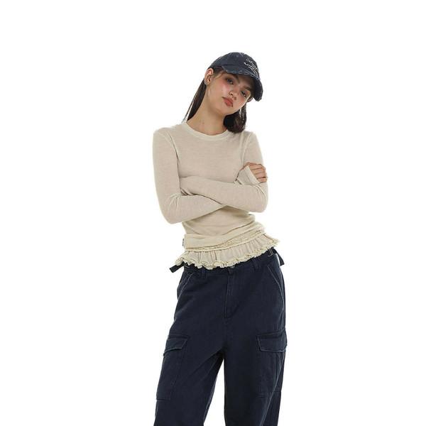 [MOROMORO] Autumn Multi-color Basic Double Lace Long Sleeve