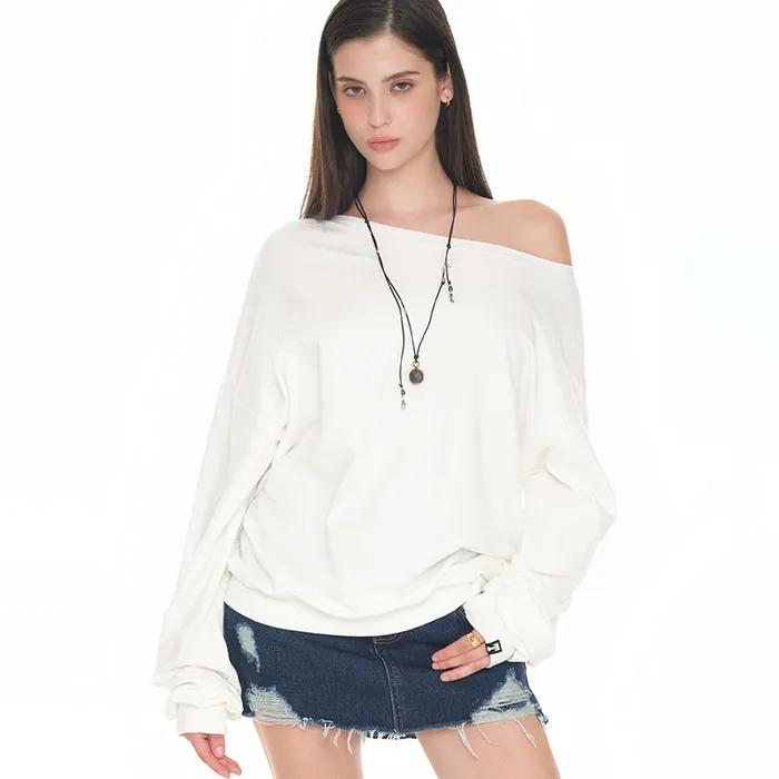 ASYMMETRIC ONE SHOULDER SWEATSHIRT (WHITE)