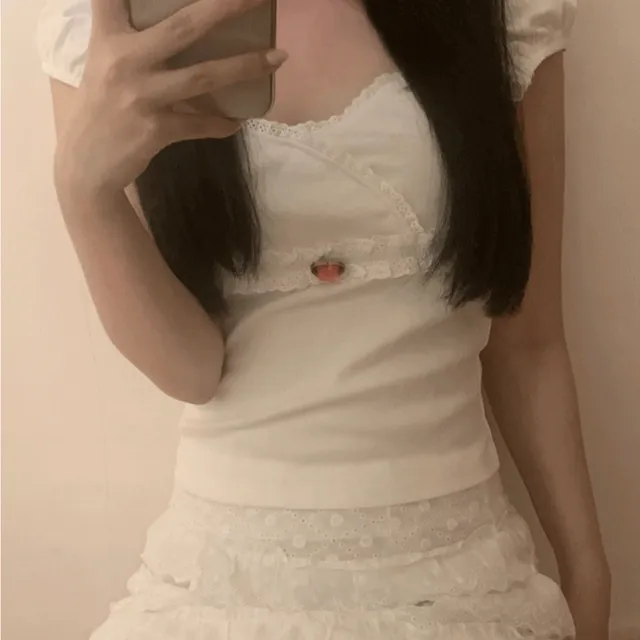 하트 큐빅 레이스 오프숄더  블라우스