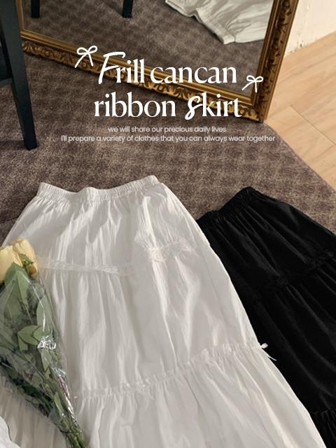 [캉캉치마/걸코어룩🎀] 테릿 밴딩 프릴 캉캉 스커트 (44~66반) (플레어스커트-밴딩롱스커트-캉캉스커트-레이스스커트-A라인롱스커트-리본스커트-셔링스커트)