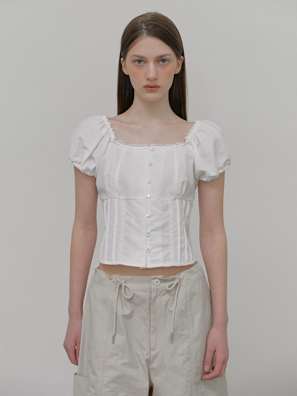 [6/3 예약배송] Lace Pintuck Blouse, White