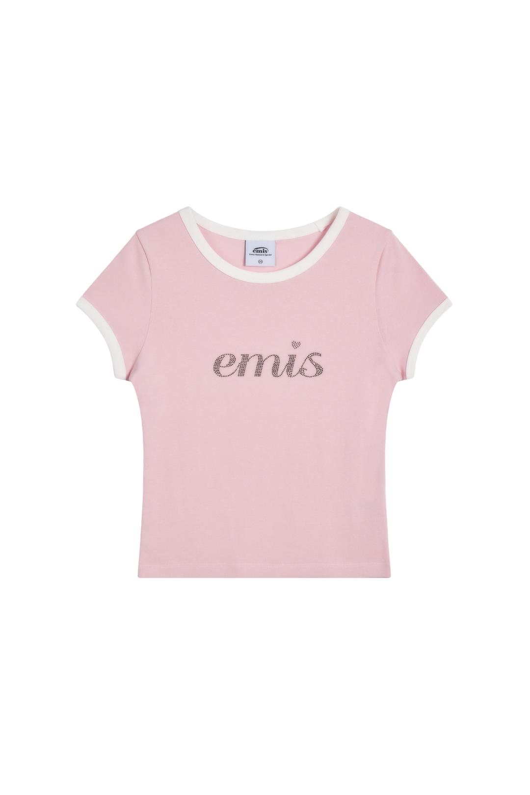 LETTERING RHINESTONE T-SHIRT-PINK