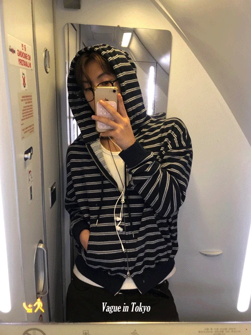 [문의폭주] Tokyo stripe crop hood jp (2color)