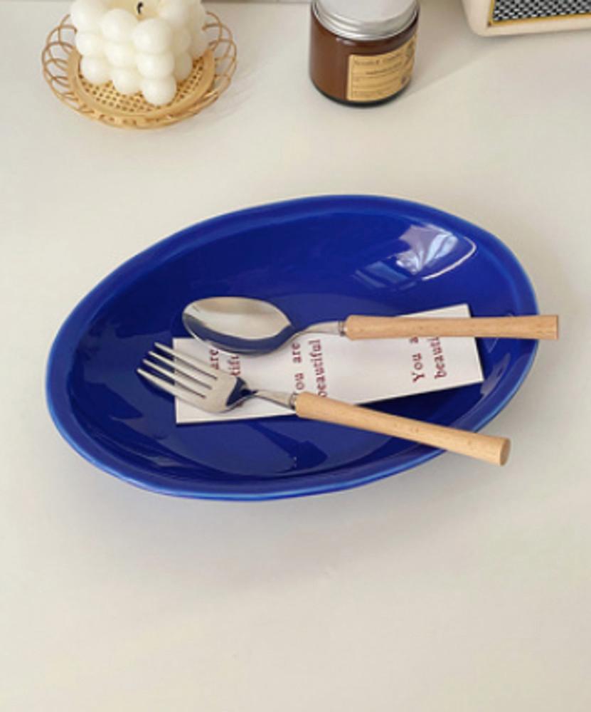 블루 타원형 과일 플레이트 접시 수프 파스타 그릇 힙한 레스토랑