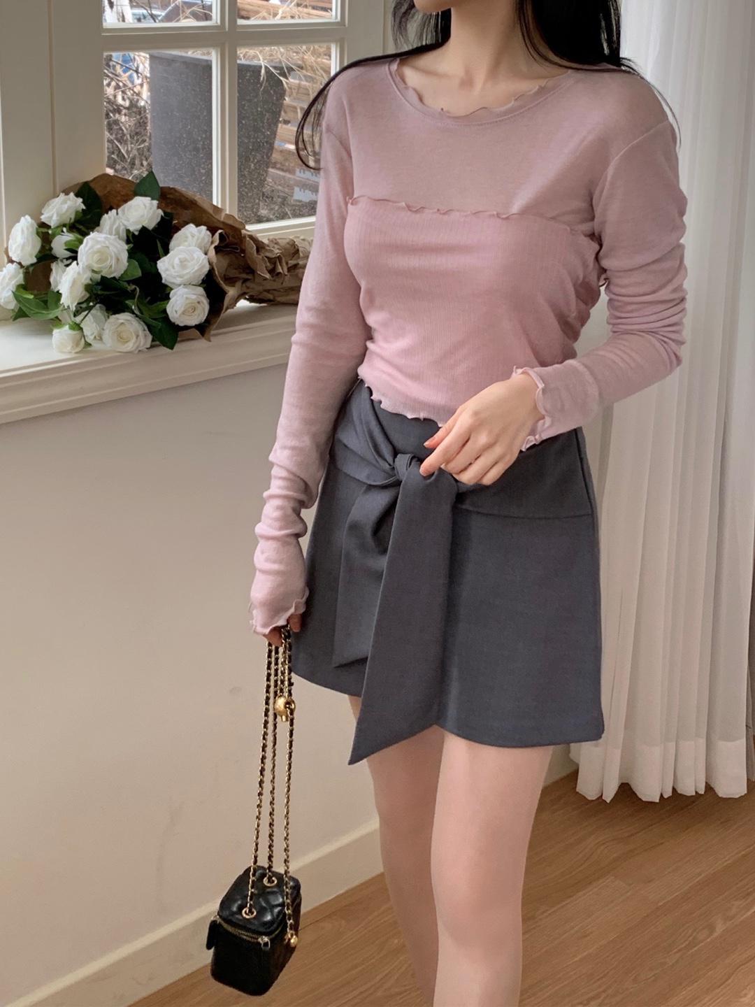 샤벳데이즈 물결 시스루 프릴 레이어드탑 티셔츠 긴팔 긴소매 여성 텐셀 이너티 (3C)