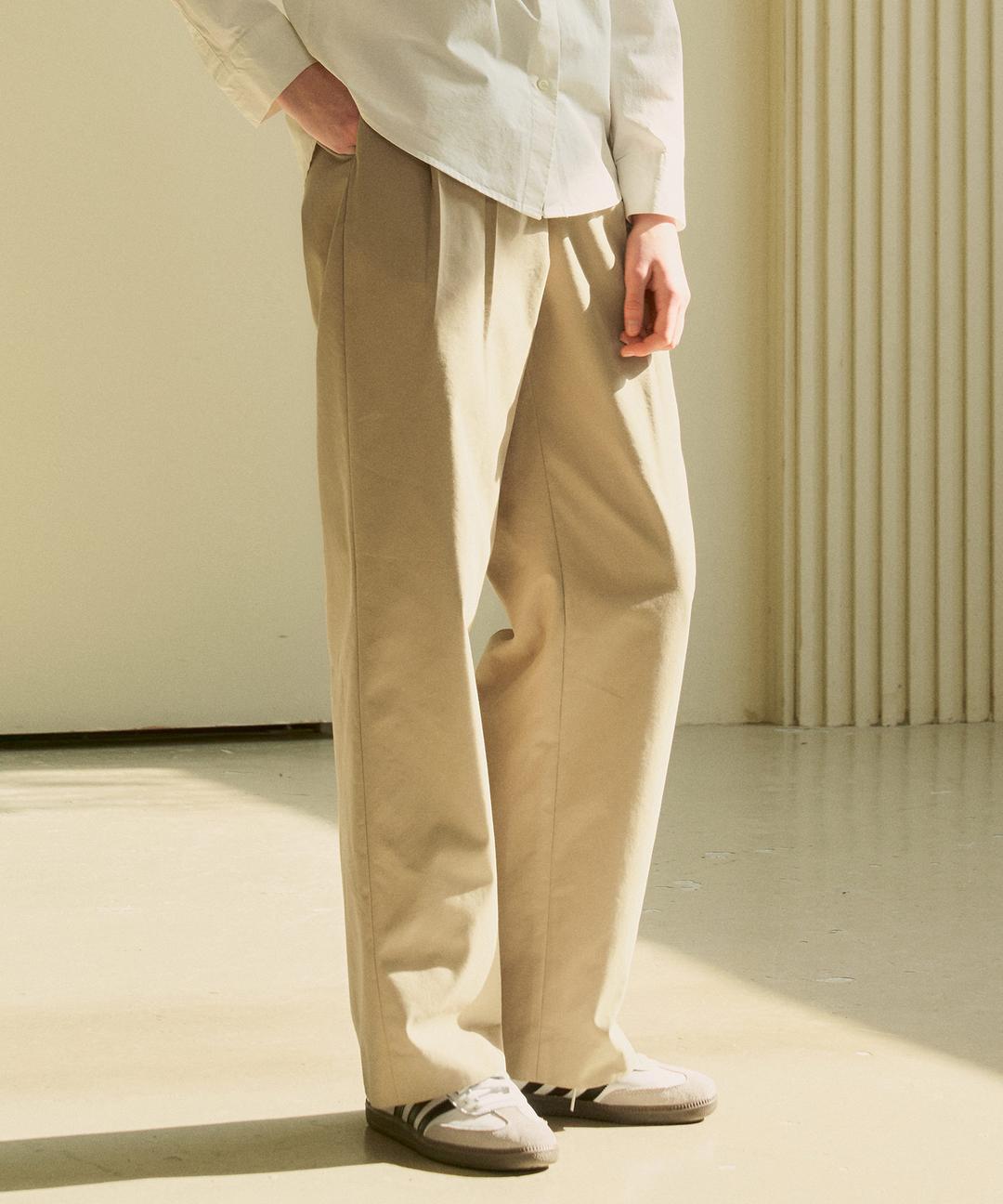 시야쥬 SIPT7068 Two tuck wide chino pants_Beige