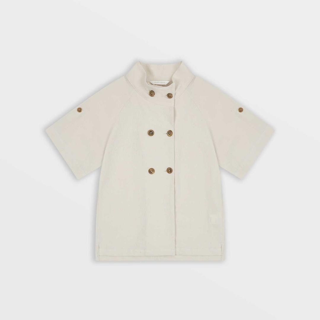 1/2 Double Breasted Linen Half Shirt (Ivory)