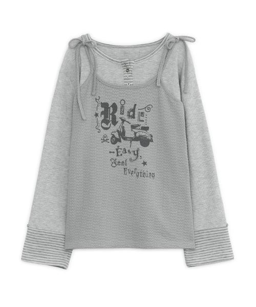 프린트 레이어드 헨리넥 티 (그레이)