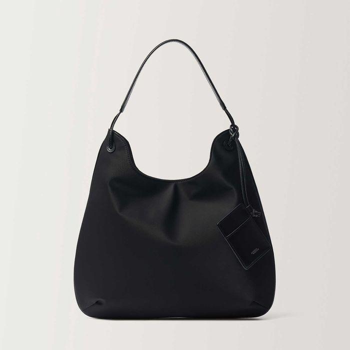 Medium nylon shoulder hobo bag (Black)