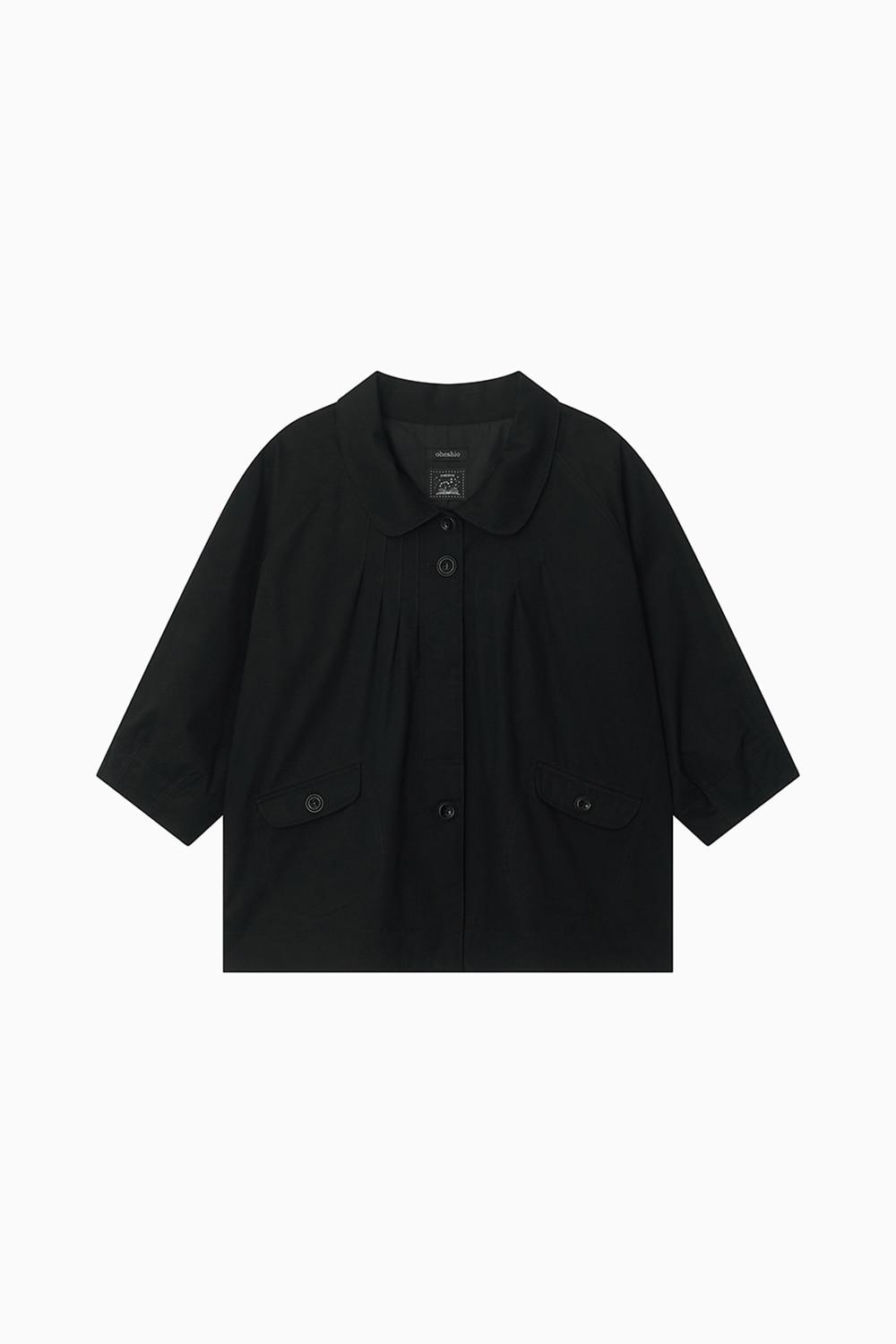 ROUNDED COLLAR COTTON JACKET, BLACK