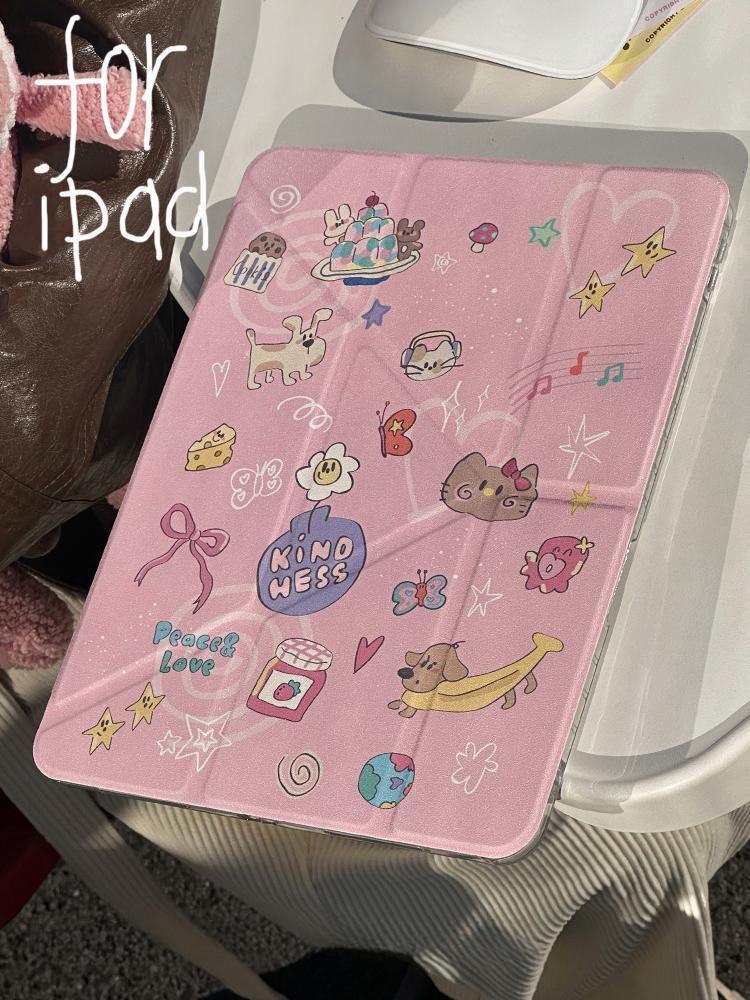 수심 Music Party Case 뮤직 파티 아이패드 케이스 y2k 투명 고양이 핑크