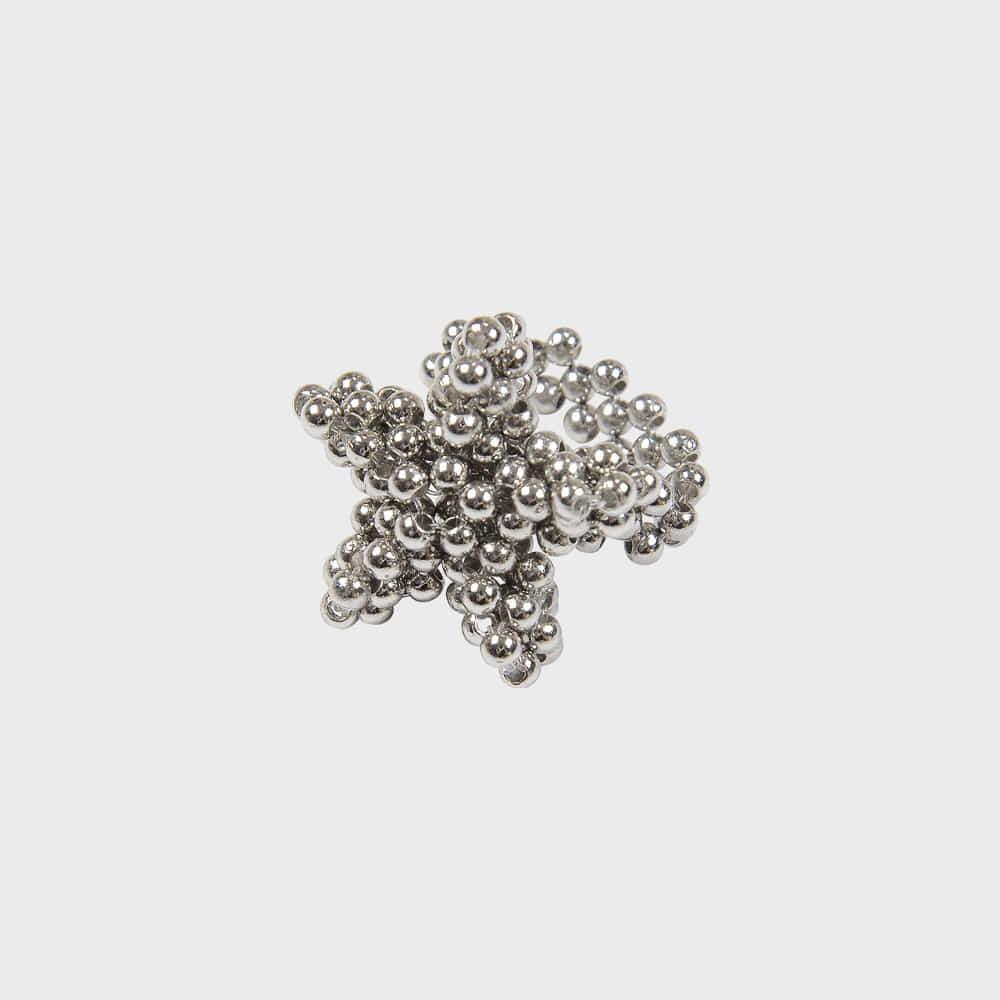 BEADED METAL STAR RING (SILVER)