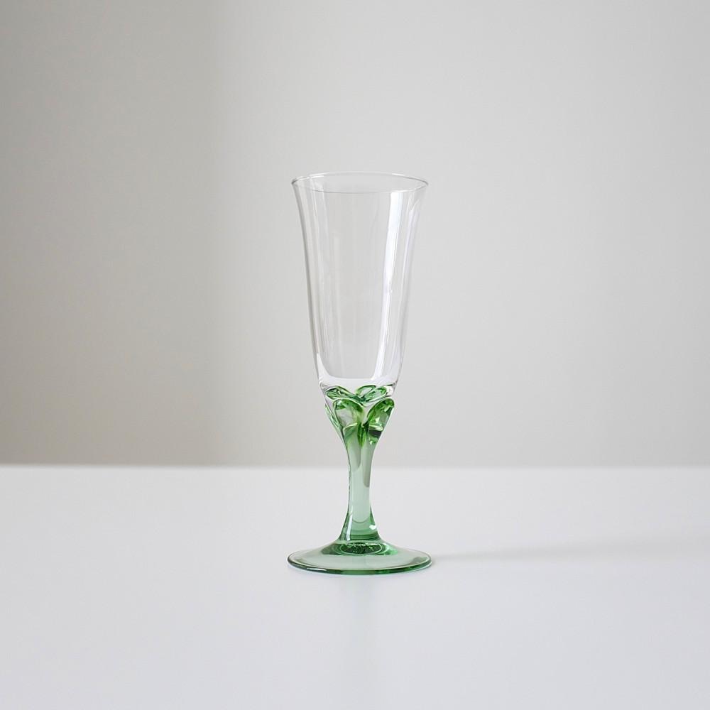 [vintage] ﻿Luminarc green flower stem glass 루미낙 그린 꽃스템 글라스