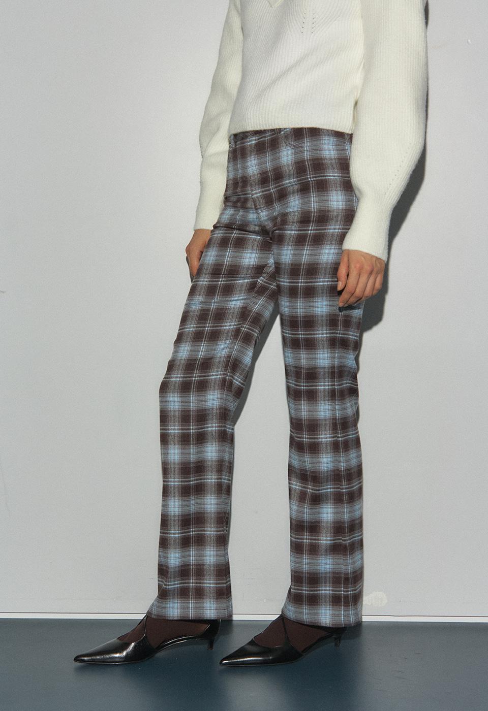 KAI CHECK PANTS (BROWN/BLUE)