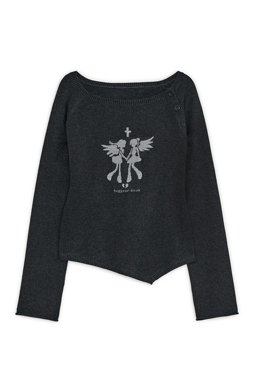 Fallen angel button knit top (Charcoal)