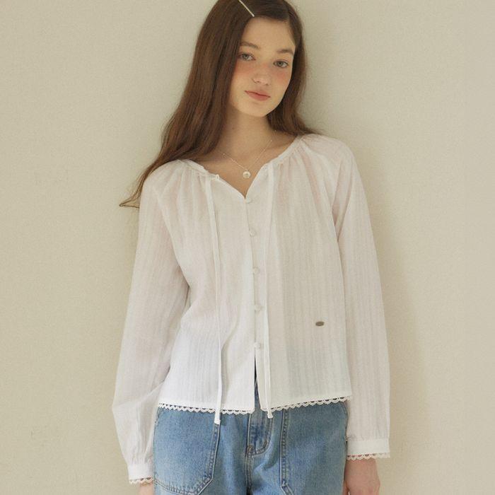 Ribbon Shirring Blouse - Ivory