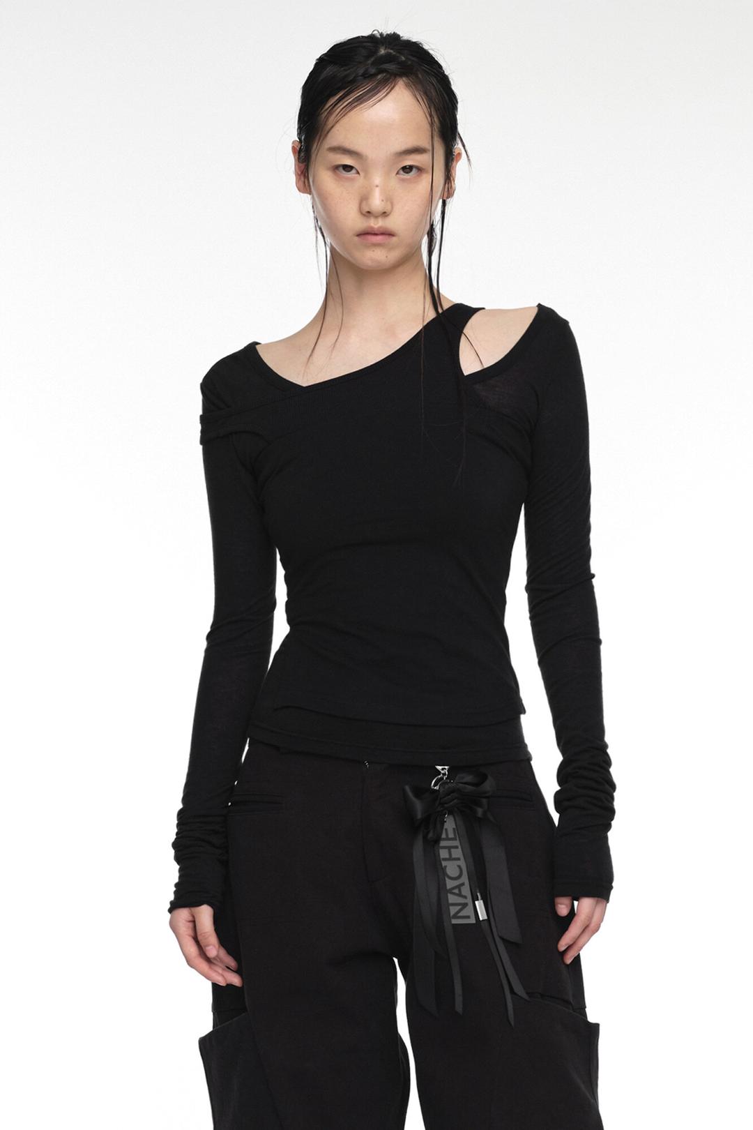 MIXED LAYERED LONG SLEEVE BLACK