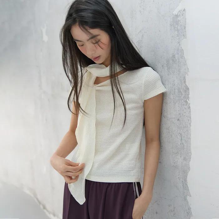 Textured Tie Top Cream