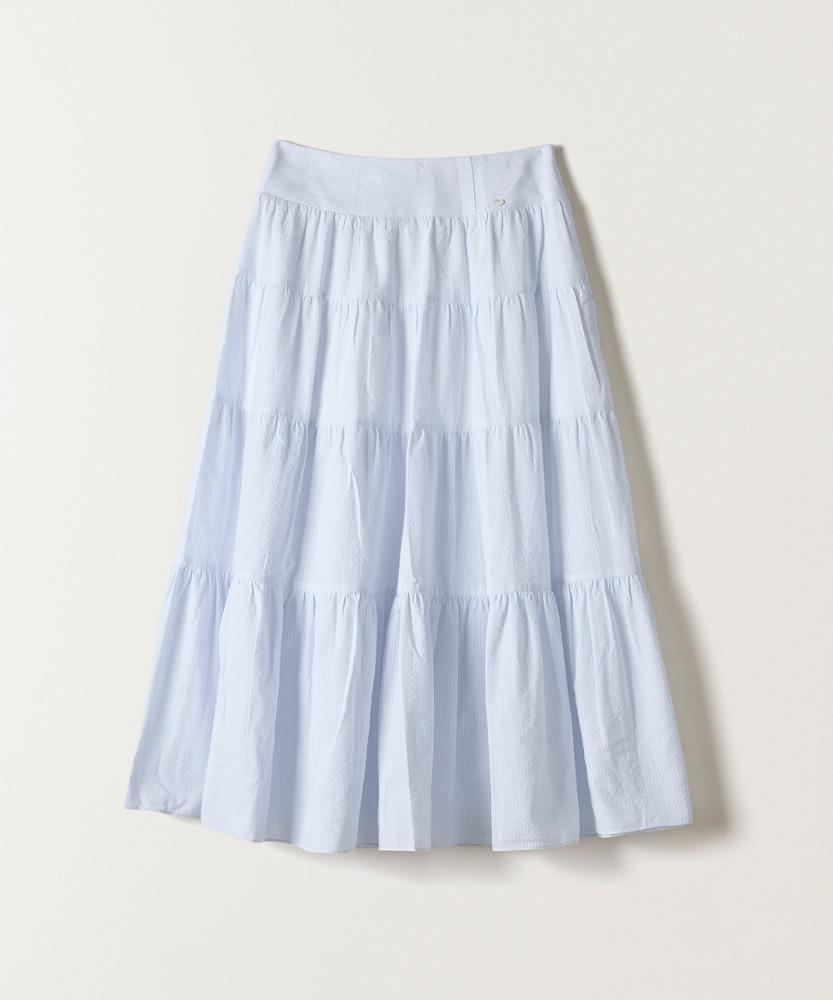 TIERED LONG SKIRT L.BLUE STRIPE