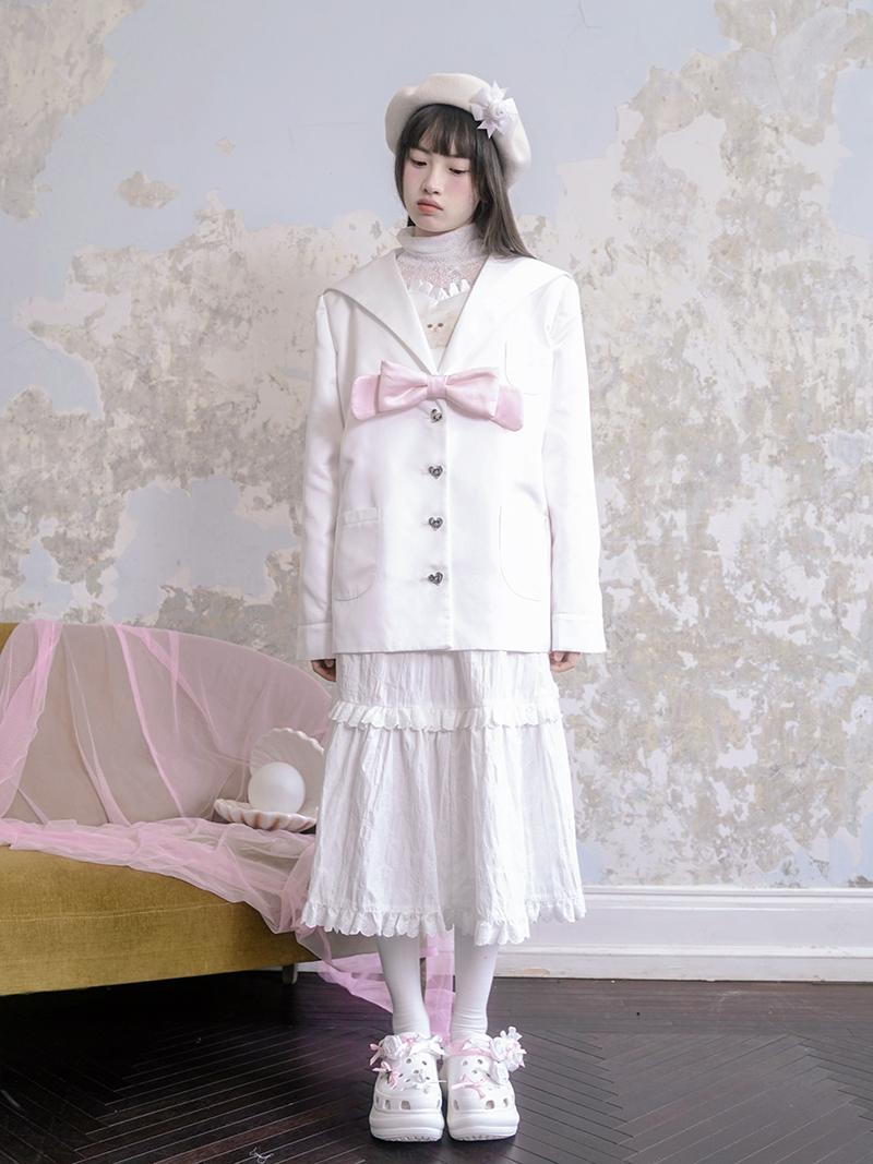 Angel Heart Bow Jacquard Sailor Jacket [2color]