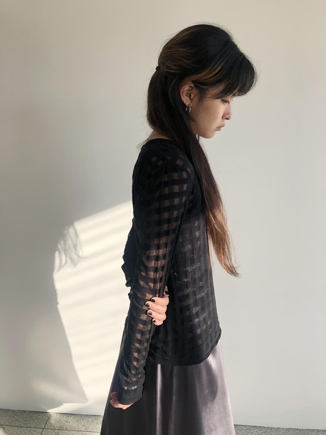 Y's Black Mesh Long Sleeve Top