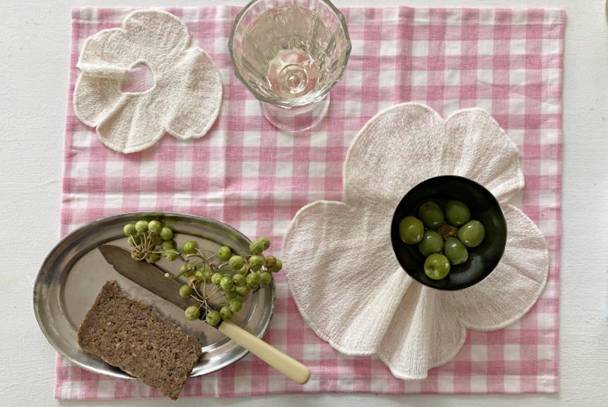 핑크 린넨 체크