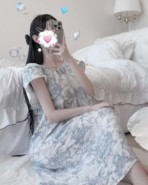 뜨왈 잠옷원피스 와이드넥 프릴잠옷 홈드레스 시어서커 파자마원피스