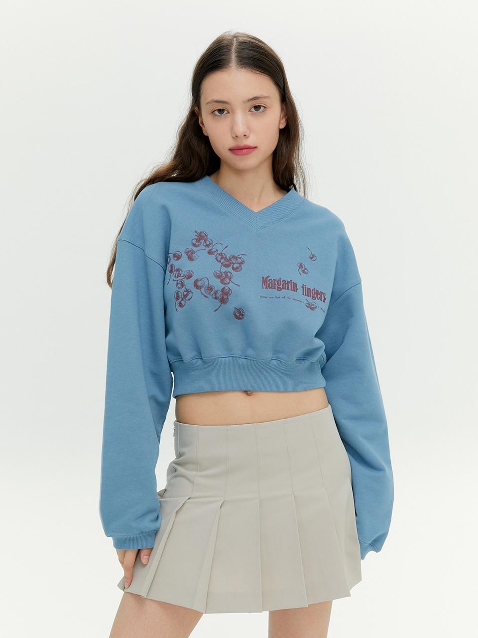 STAR CHERRY CROP SWEAT-SHIRT (SMOKE BLUE)