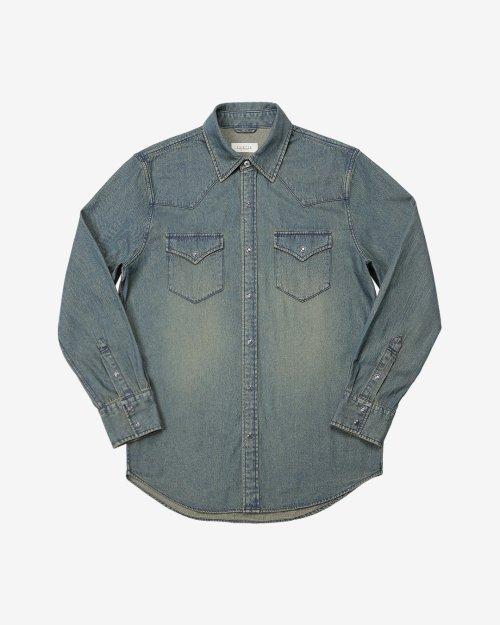 036 Washed Denim Western Shirts (Mid Blue)