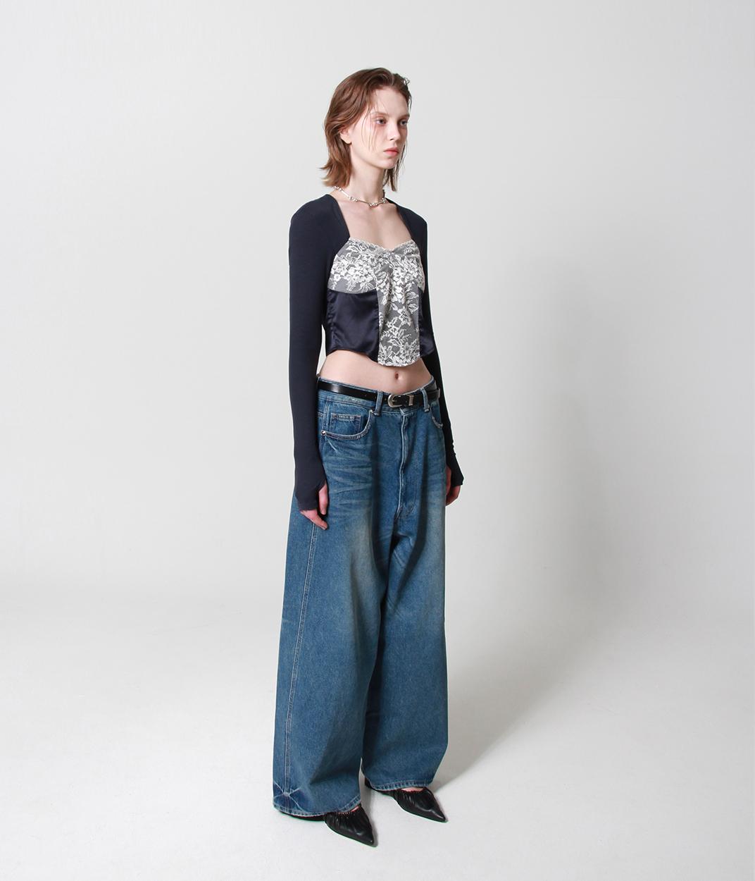 FLOWER LACE KNIT TOP (NAVY)