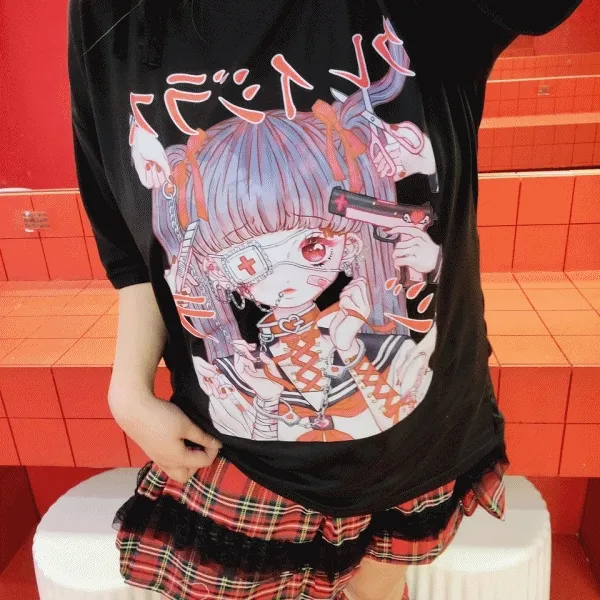 [2colors] 코르셋걸 서브컬쳐 일러스트 반팔T