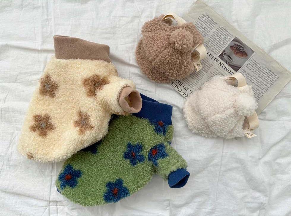 강아지옷 부클꽃 뽀글이 가디건 양털 후리스 자켓 겨울 아우터 애견의류 S-2XL