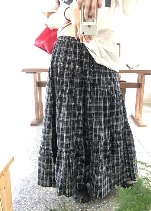 오뉴이 로테 체크 프릴 롱 스커트