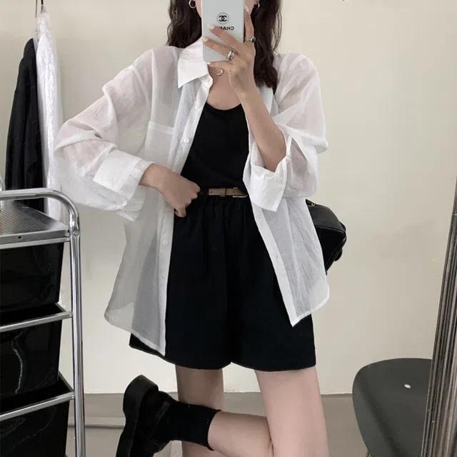 (당일출고/살안타템/햇빛차단/냉방병차단) 카라 박시핏 루즈핏 롱 시스루 썸머 여름 셔츠 남방 아우터 휴가룩 바캉스룩 휴양지룩 비치웨어 4color