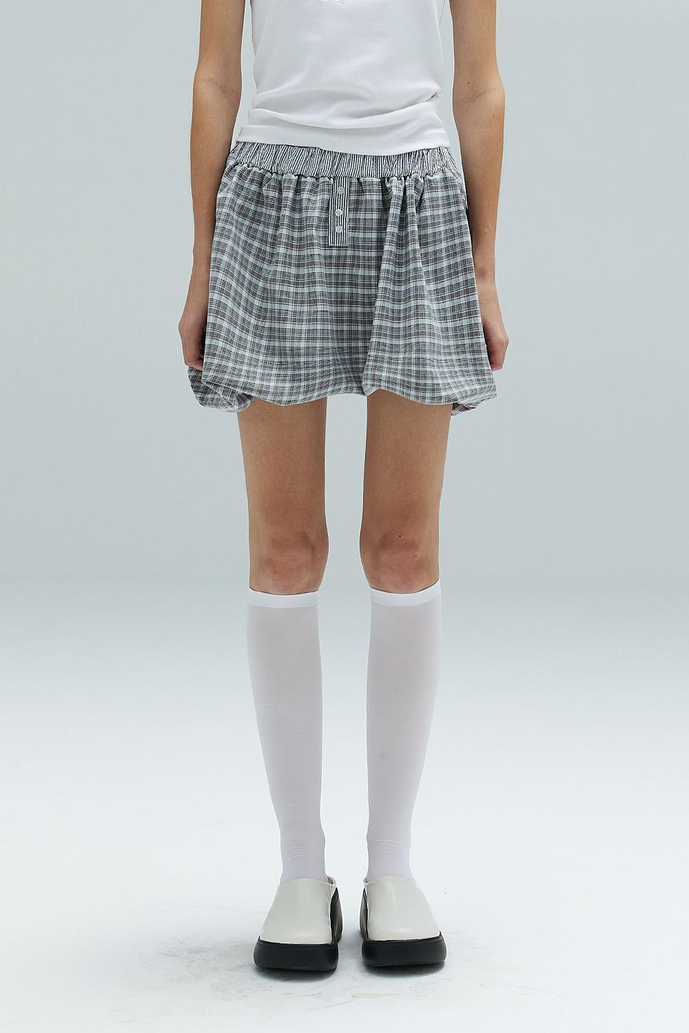 SIMON CHECK BALLOON SKIRT - GREY