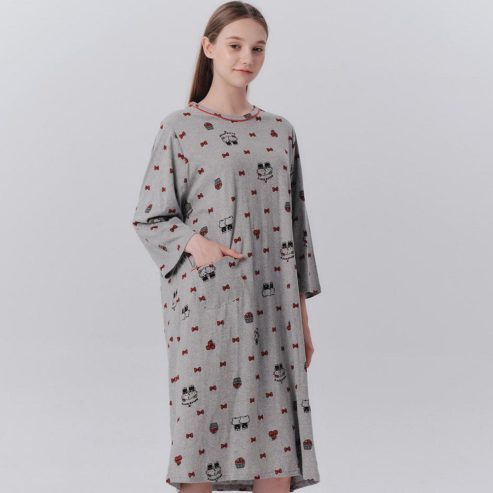 파자마원피스 산리오 헬로키티잠옷 순면 긴팔 가을겨울 여자홈웨어 실내복 홈드레스