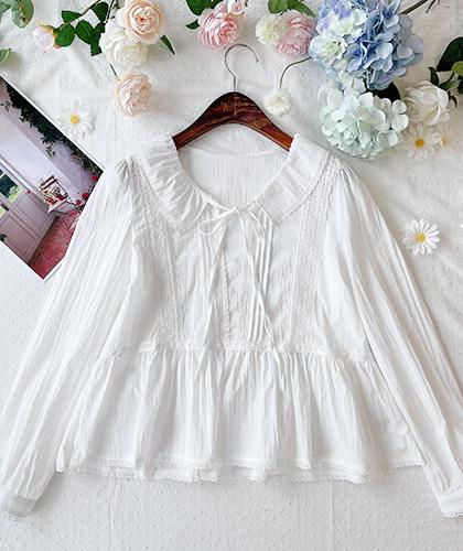 슈리 핀턱 레이스 화이트 블라우스