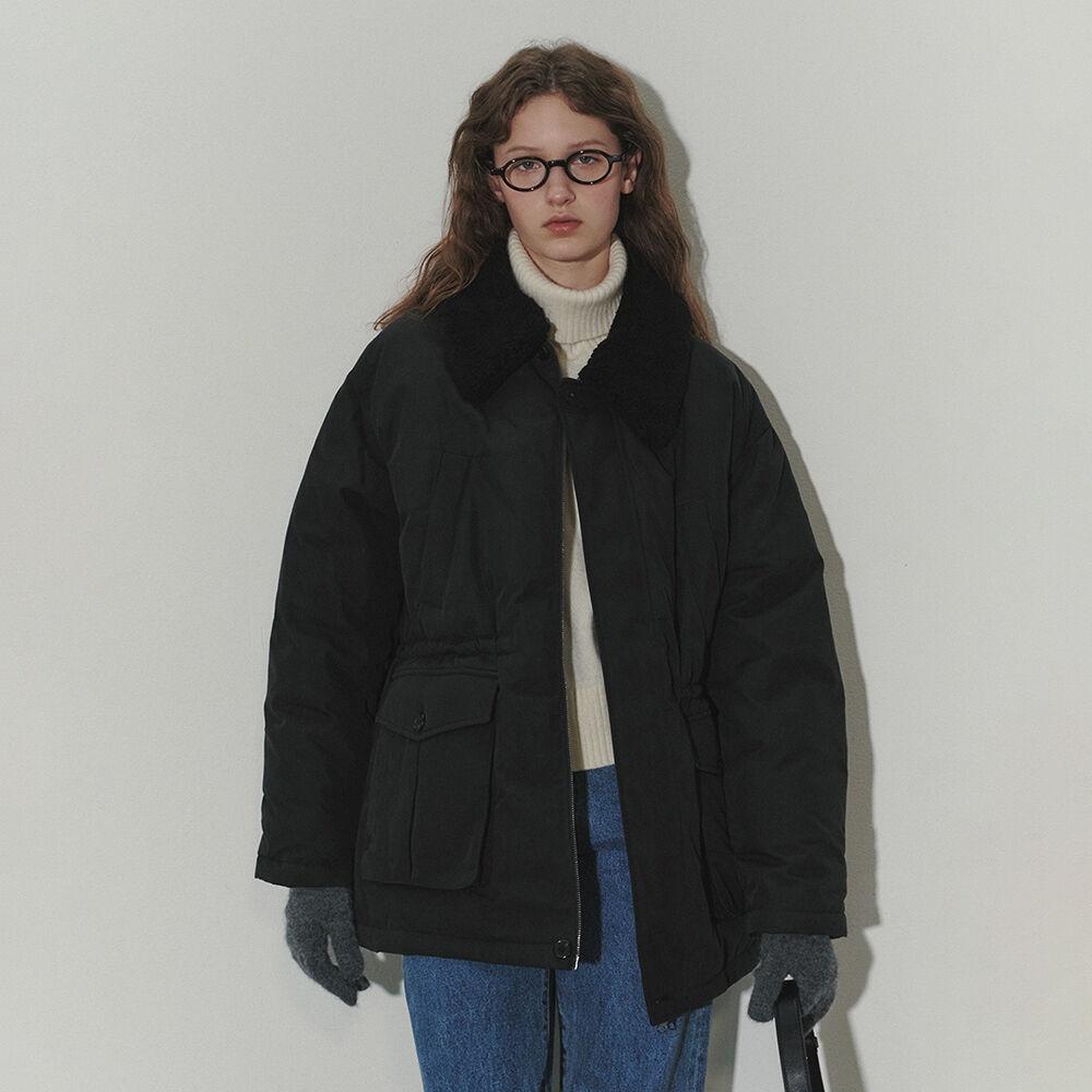 UNISEX COLLARED HALF DOWN JACKET BLACK_UDJU3D134BK